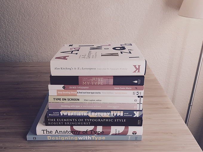 Stack of typography books